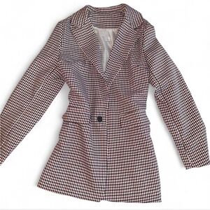 Women's Black/White/Red Houndstooth Blazer
